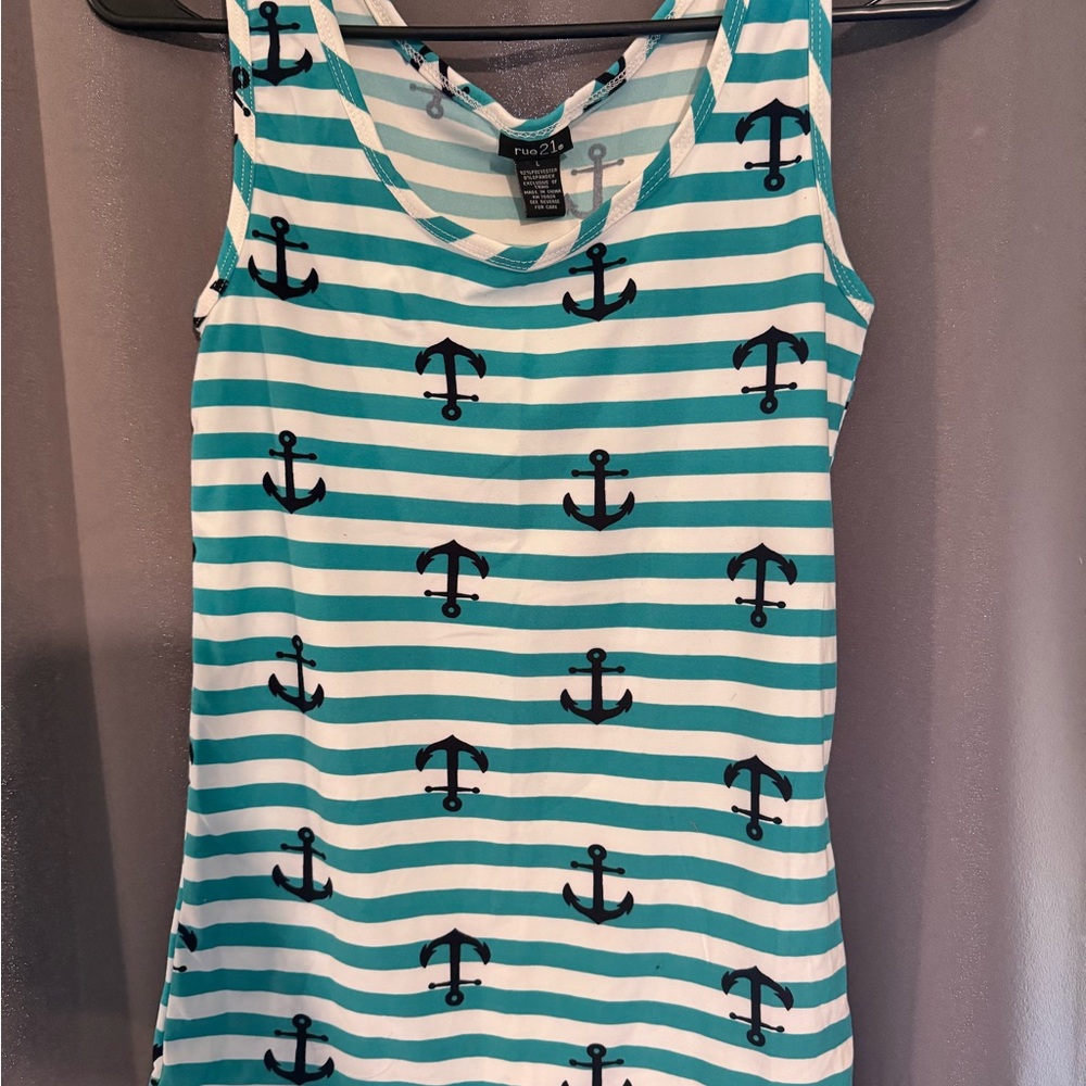 ❌SOLD❌Rue21 Teal and White Anchor Tank Top